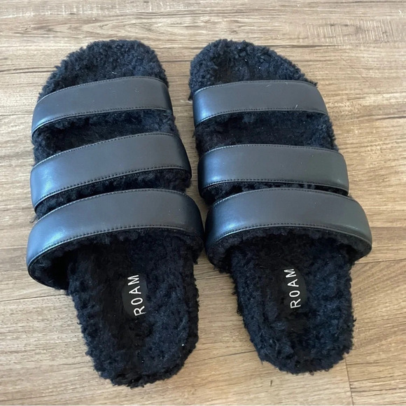 Roam fuzzy  3 Strap Slide black Sz 9 - Picture 2 of 4